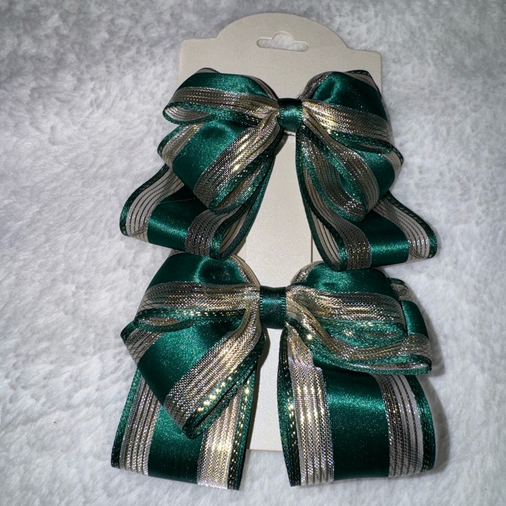 Green and Gold Hair Bows